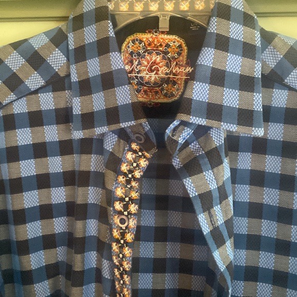 ROBERT GRAHAM Long Sleeve Dress Shirt with FLOWERED CUFF DETAIL Size L - Picture 2 of 8